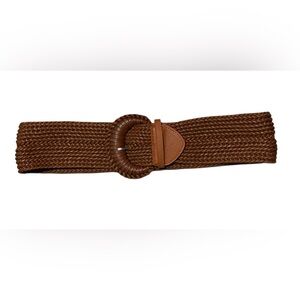 Brown Woven Belt with Round Buckle